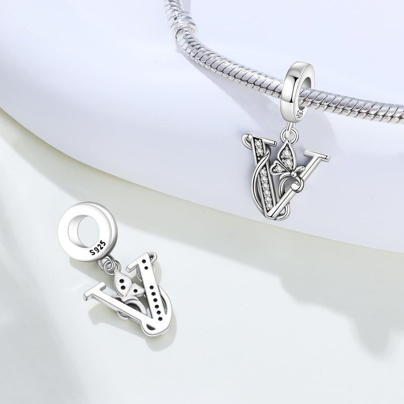 PANPOKI Store 2 Pack 925 Sterling Silver Butterfly Letter Charms for Bracelets and Necklace Alphabet Initial Dangle Pendants Round Spacer Beads Pave Cubic Zirconia Jewelry Gift for Women - Image 3